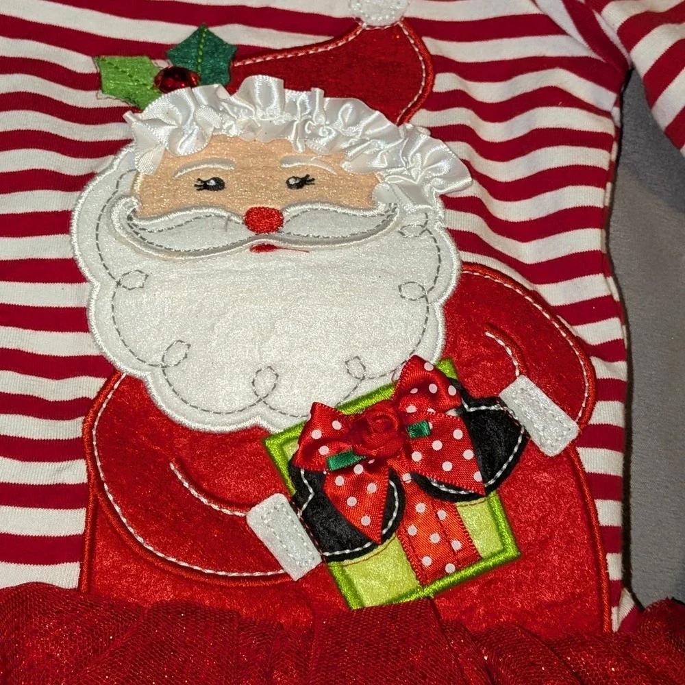 Rare Too! Girls 24M Christmas‎ Santa Striped Tutu Tunic and Ruffle Leggings Set